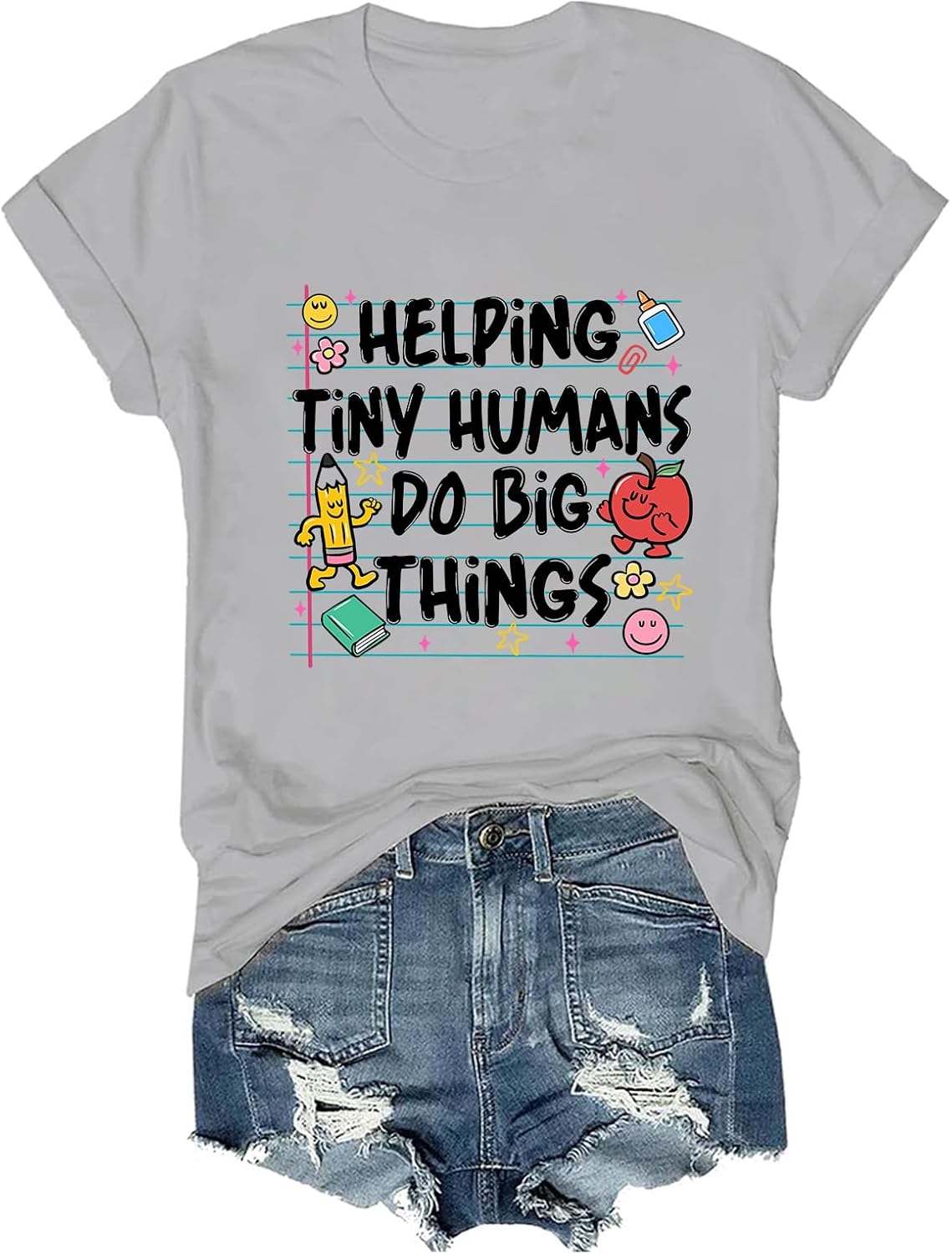Helping Tiny Humans Do Big Things Shirt Funny Back to School Tee - Grey