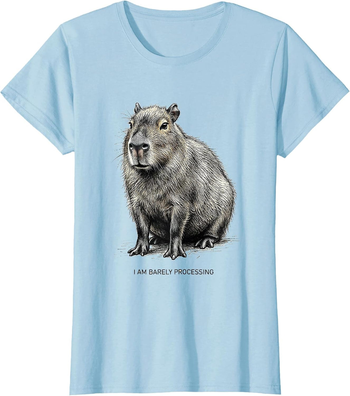 Women's I Am Barely Processing Funny Capybara Meme Animal Humor T-Shirt - Baby Blue