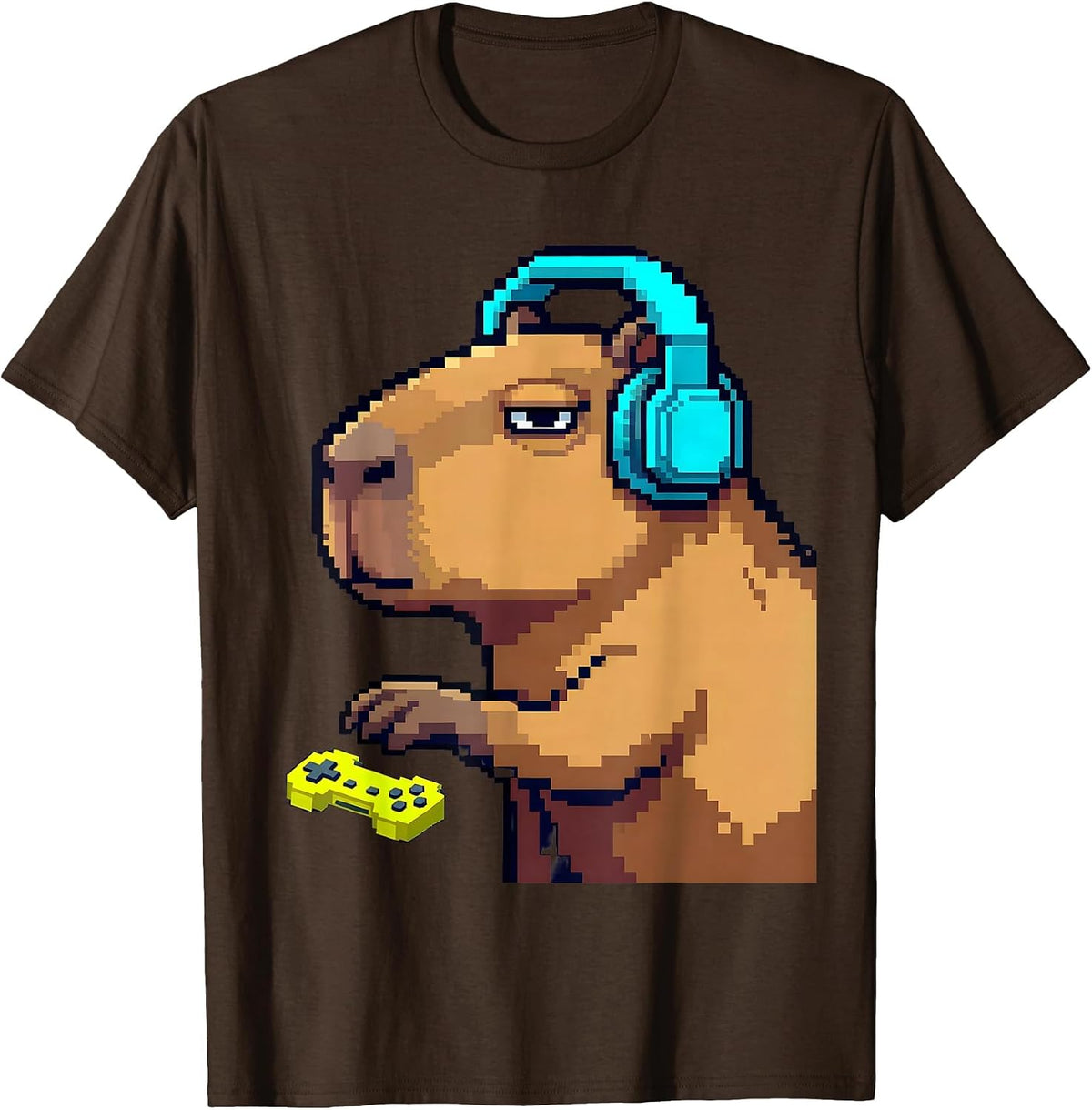 Capybara Gamer Meme Humor Pixel Art Cute T-Shirt - Brown