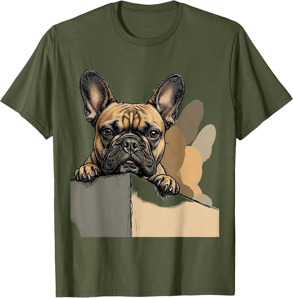 Men's French Bulldog Pocket Pup Cozy Small Breed Puppy Lover T-Shirt - Olive Green