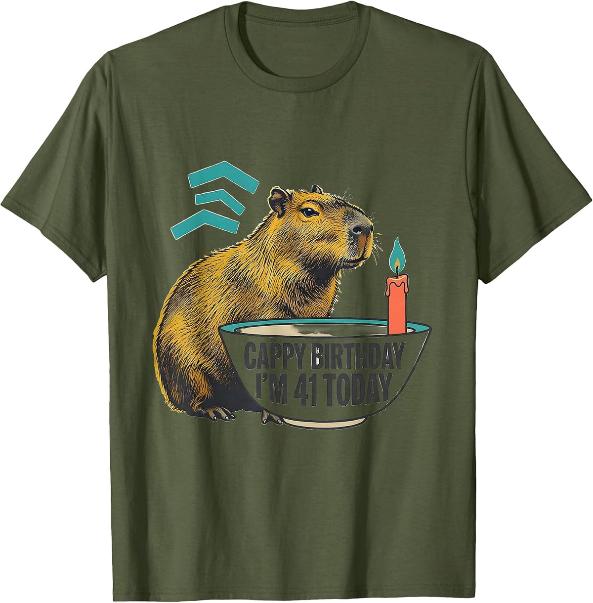 Men's Cappy Birthday I'm 41 Today Funny Capybara Kawaii Birthday T-Shirt - Olive Green
