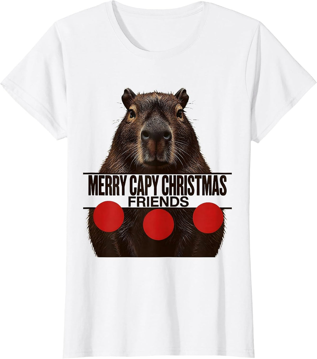 Women's Merry Capy Christmas, Friends Whimsical Capybara Family T-Shirt - White