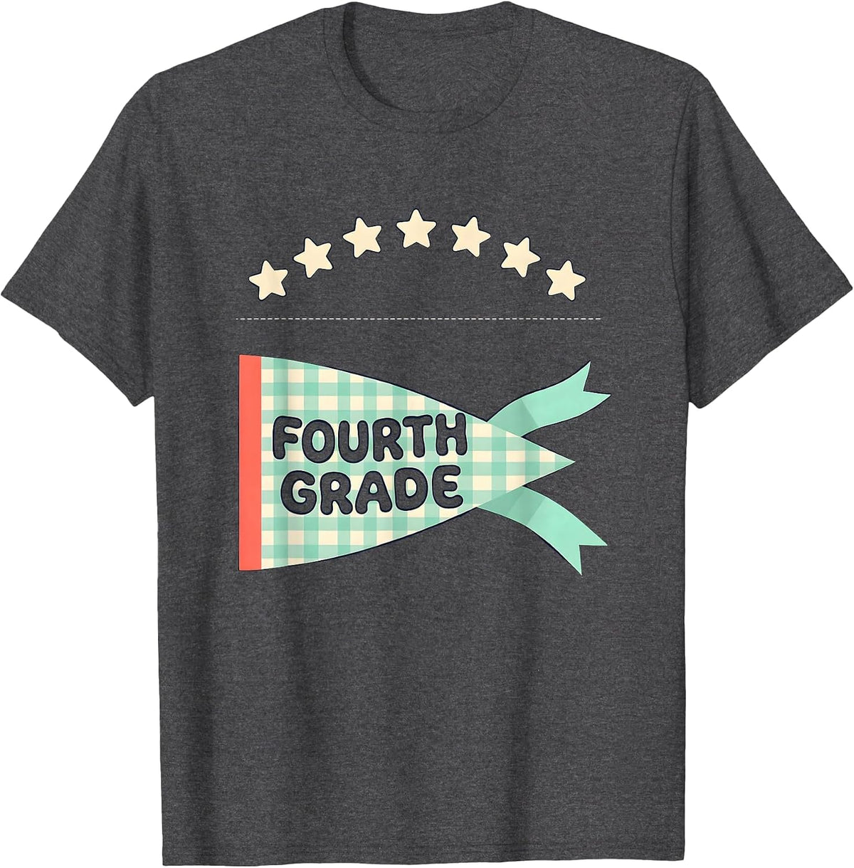 Men's Fourth Grade Pennant Flag Back to School Teacher Student T-Shirt - Dark Heather Grey