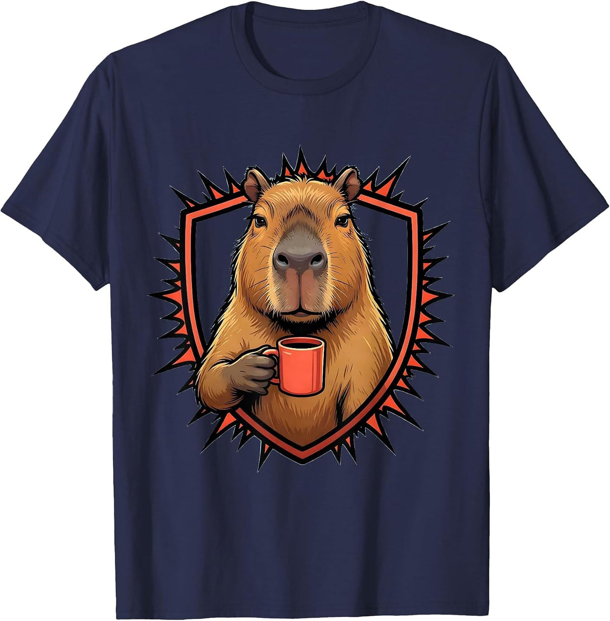 Men's Capybara Cartoon Funny Animal Meme Humor T-Shirt - Navy Blue