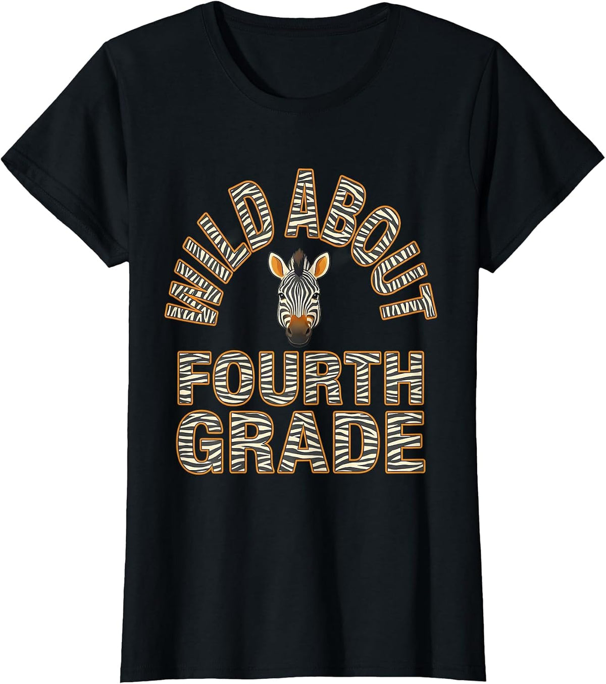 Women's Wild About Fourth Grade Playful Teacher Appreciation Animal T-Shirt - Black
