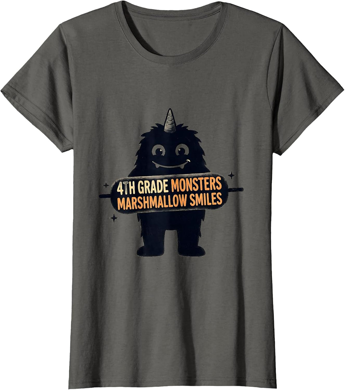 Women's 4th Grade Monsters Marshmallow Smiles Funny Teacher T-Shirt - Asphalt Grey
