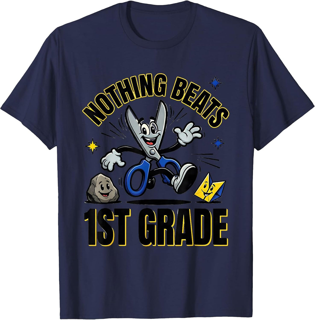 Nothing Beats 1st Grade Back to School Rock Paper Scissors T-Shirt - Navy Blue