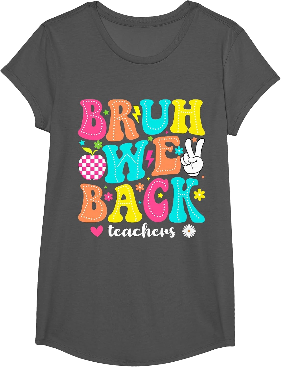 Bruh We Back Teacher 1st Day of School Groovy Back to School T-Shirt - Girls Asphalt Grey
