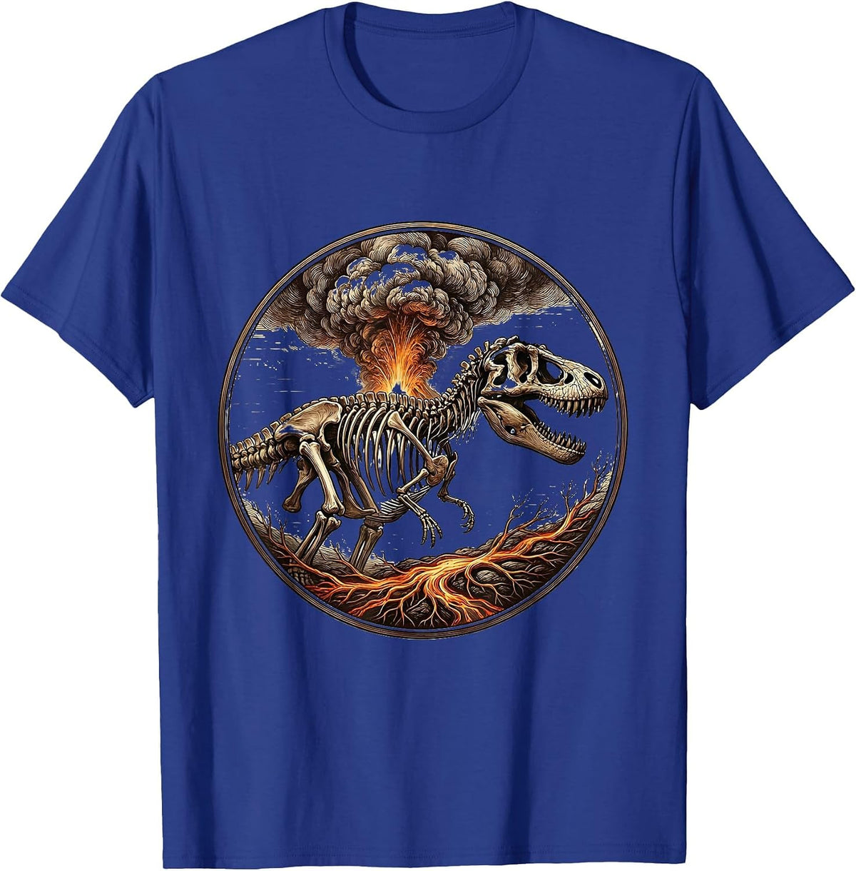 T-Rex Silhouette Volcanic Eruption Dinosaur Design T-Shirt - Royal Blue