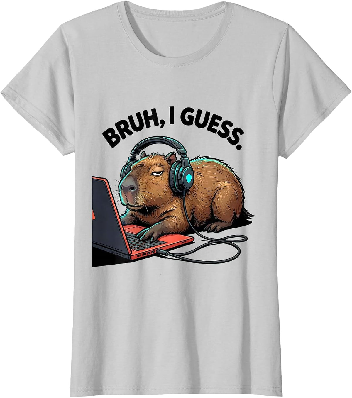 BRUH I GUESS Funny Capybara Gamer Meme Video Games T-Shirt - Silver Grey