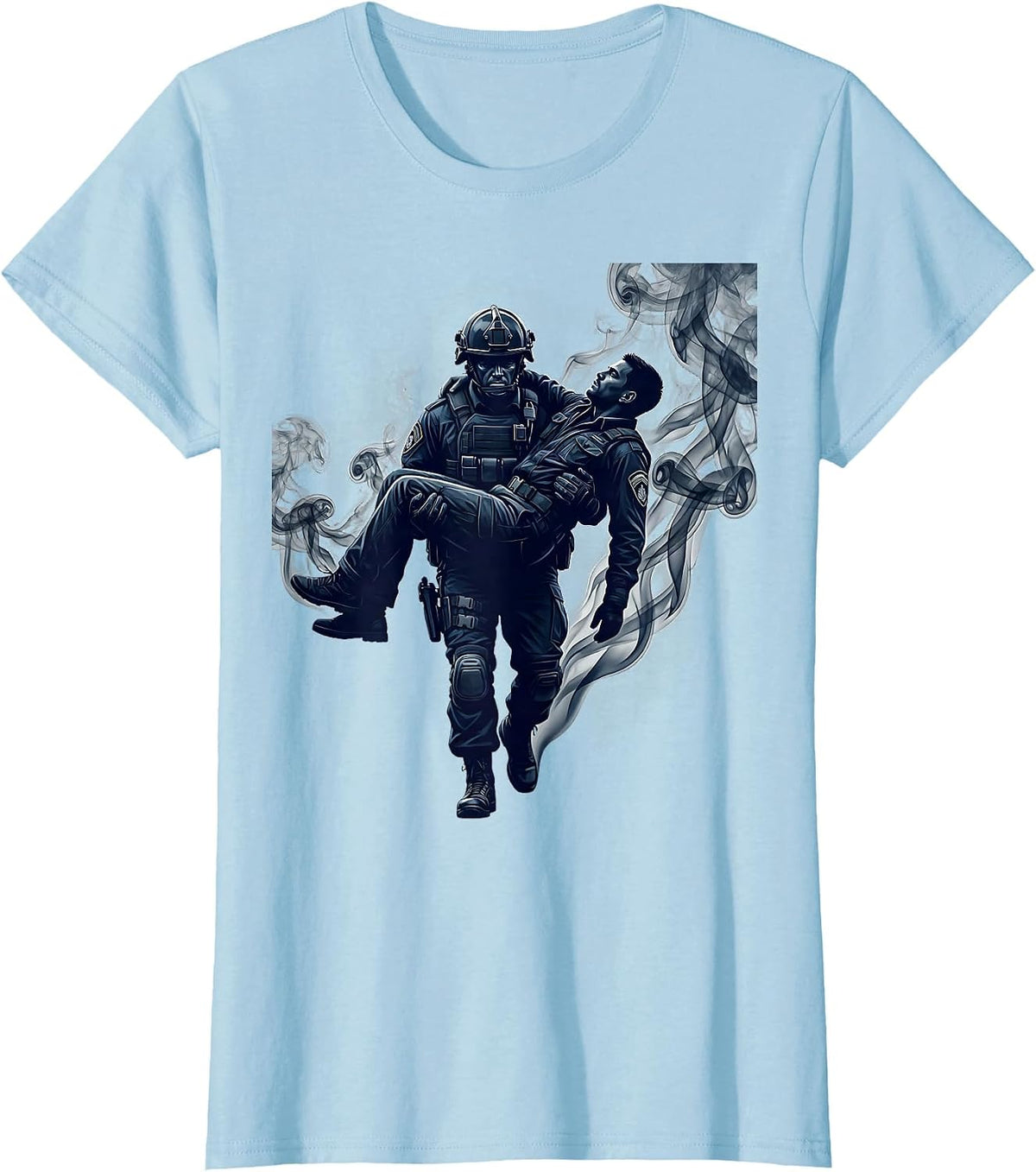 Back the Blue Officer Carrying Fallen Comrade T-Shirt - Baby Blue