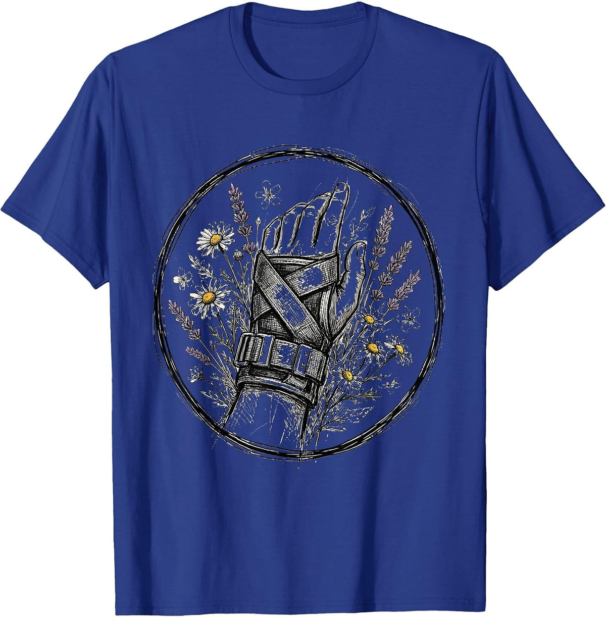 Occupational Therapy Hand Splint Floral Art T-Shirt - Royal Blue