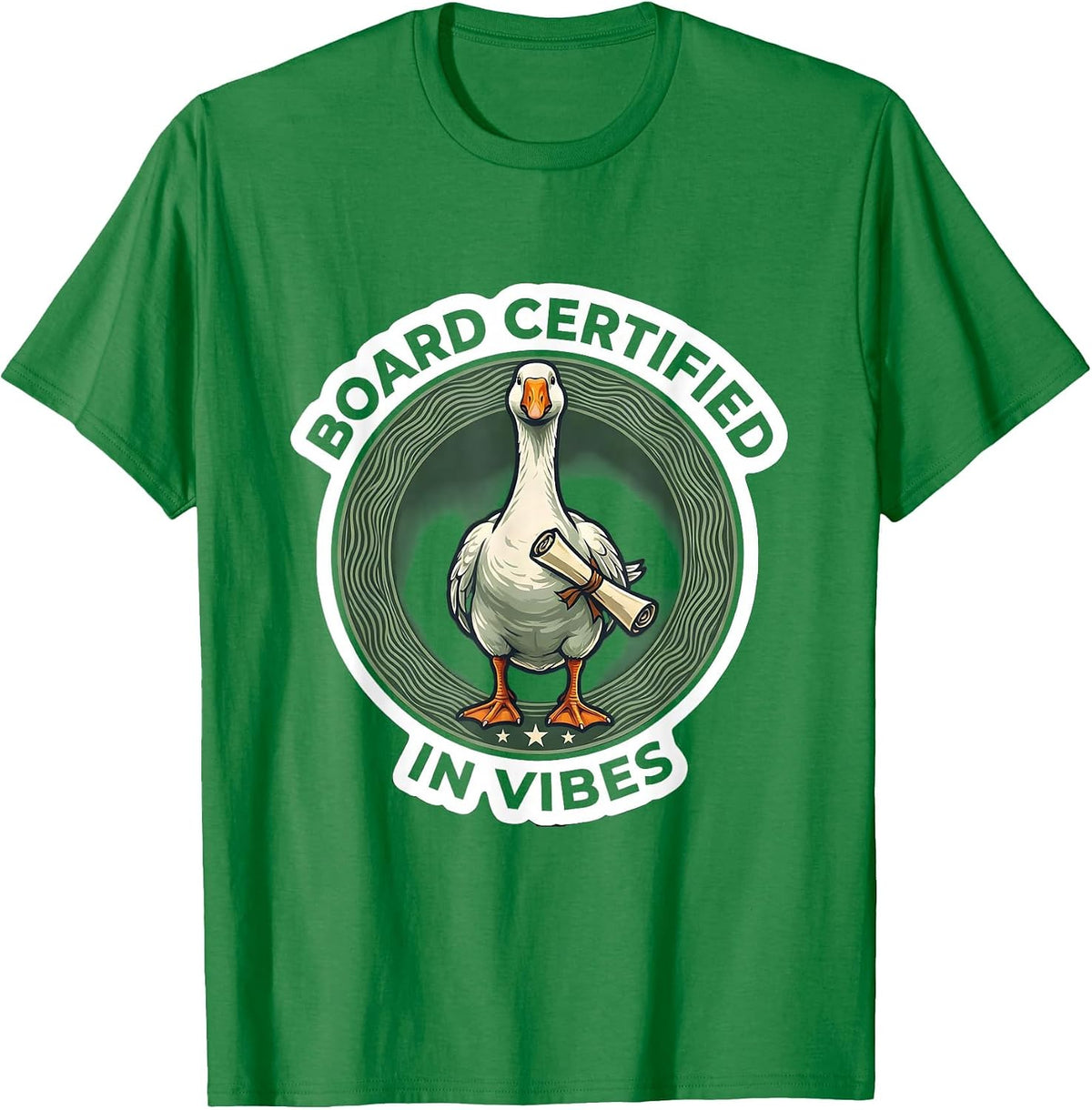 Men's Board Certified in Vibes Funny Mental Health Counselor Goose T-Shirt - Kelly Green