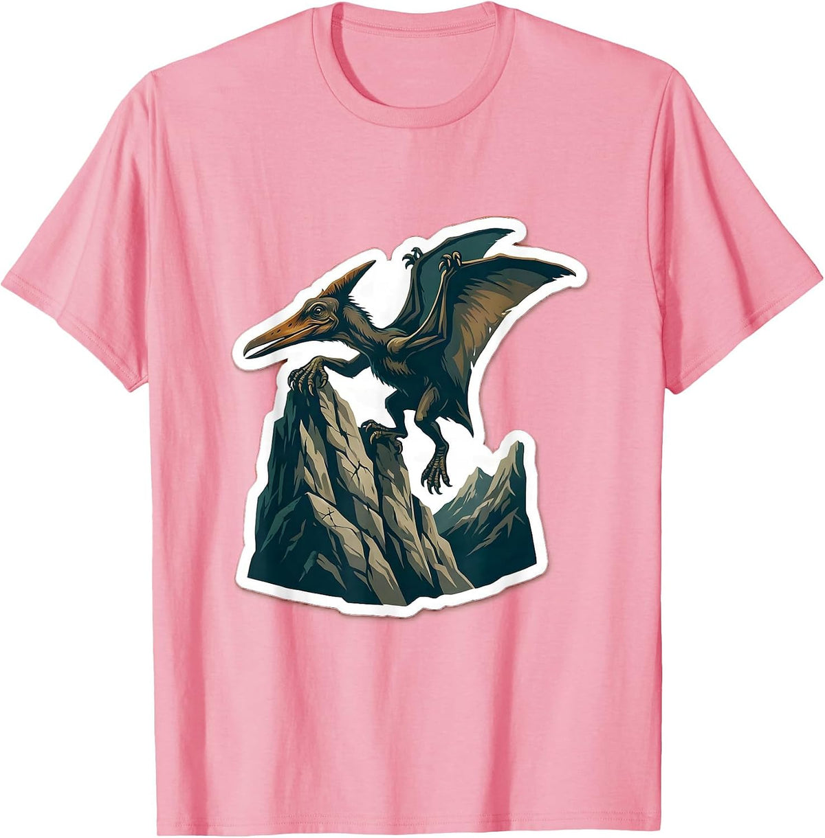 Men's Pterodactyl on Mountain Cliff Dinosaur Graphic T-Shirt - Pink