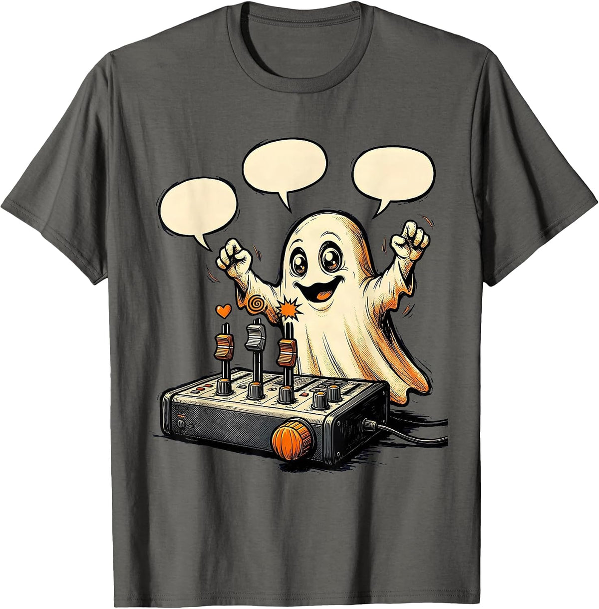 Men's Friendly Ghost Sound Console Halloween School Counselor T-Shirt - Asphalt Grey
