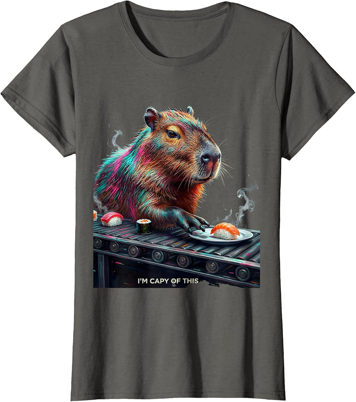 Women's I'm Capy Of This Funny Capybara Meme Animal Lover Novelty T-Shirt - Asphalt Grey