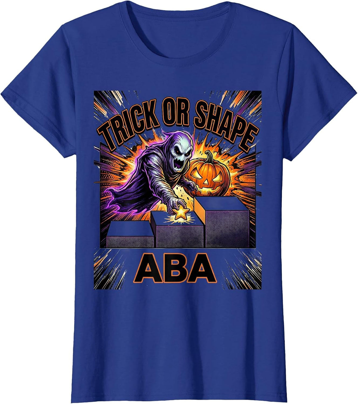 Women's Trick Or Shape ABA Comic Ghost Physical Therapy ABA T-Shirt - Royal Blue