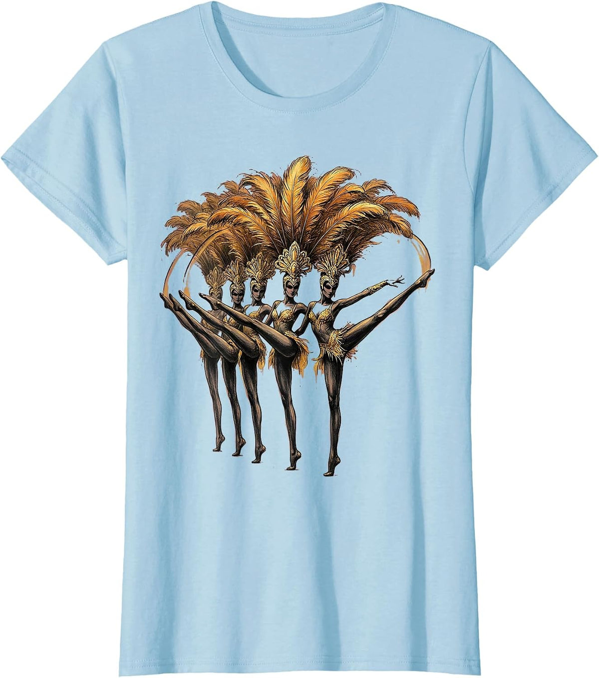 Women's Chorus Line Showgirl Silhouette Dance Design T-Shirt - Baby Blue