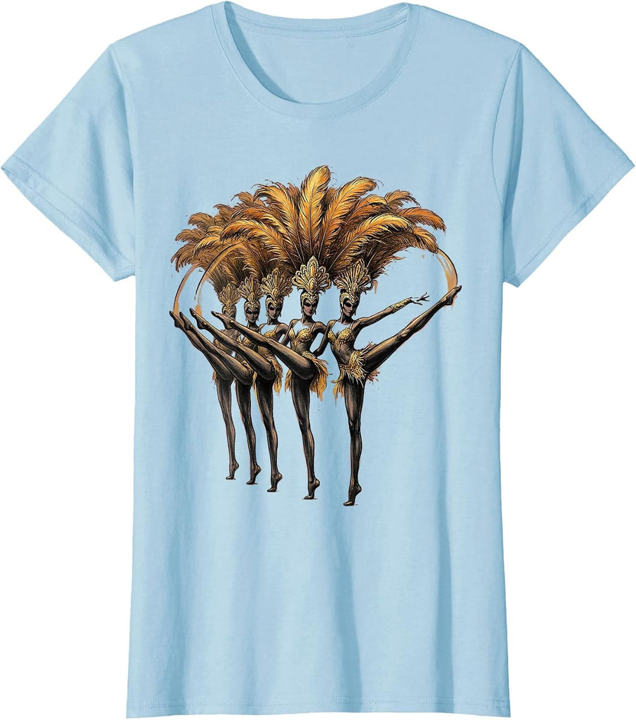 Women's Chorus Line Showgirl Silhouette Dance Design T-Shirt - Baby Blue