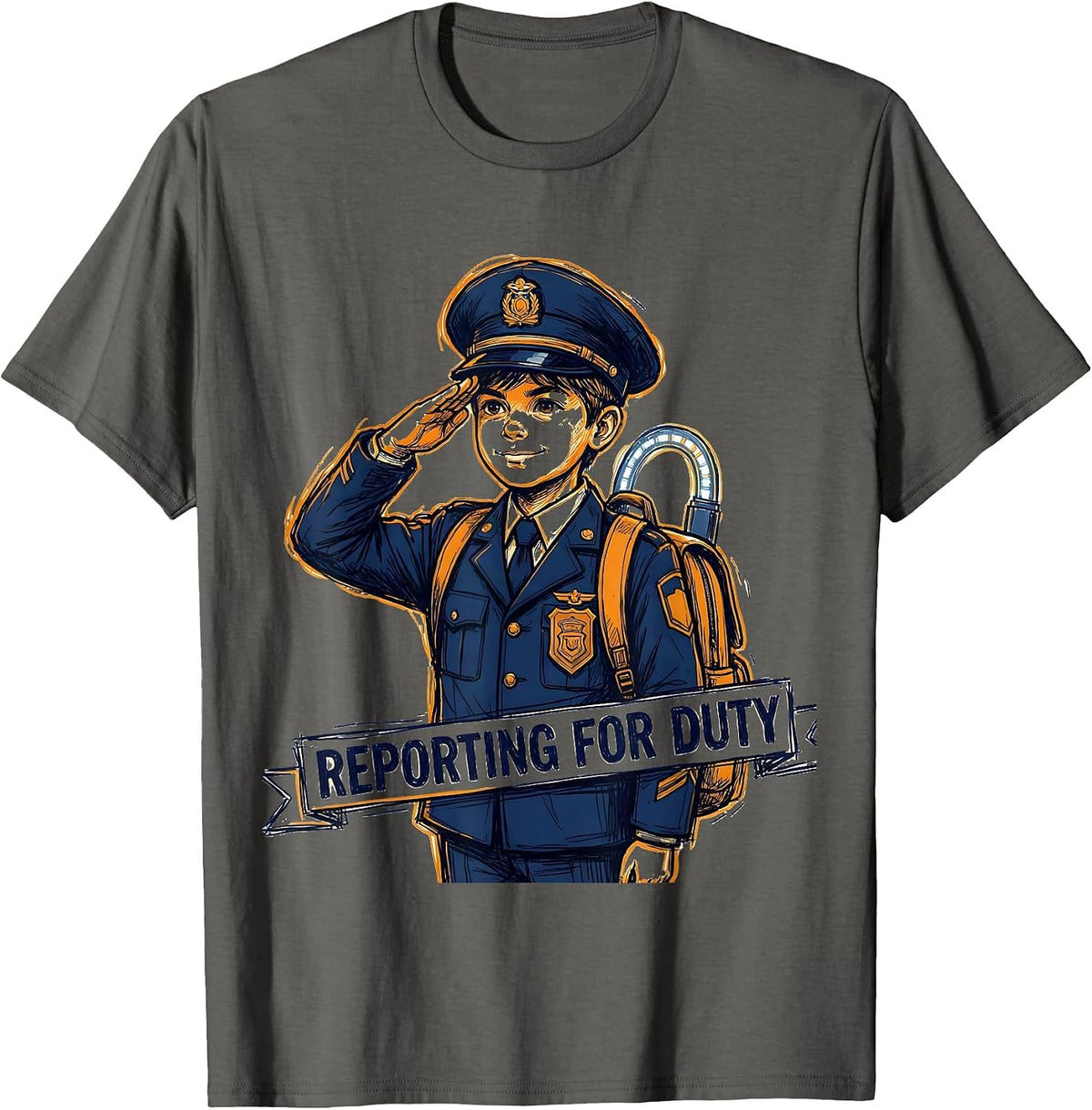 Reporting For Duty Future Police Officer Kids Birthday T-Shirt - Asphalt Grey
