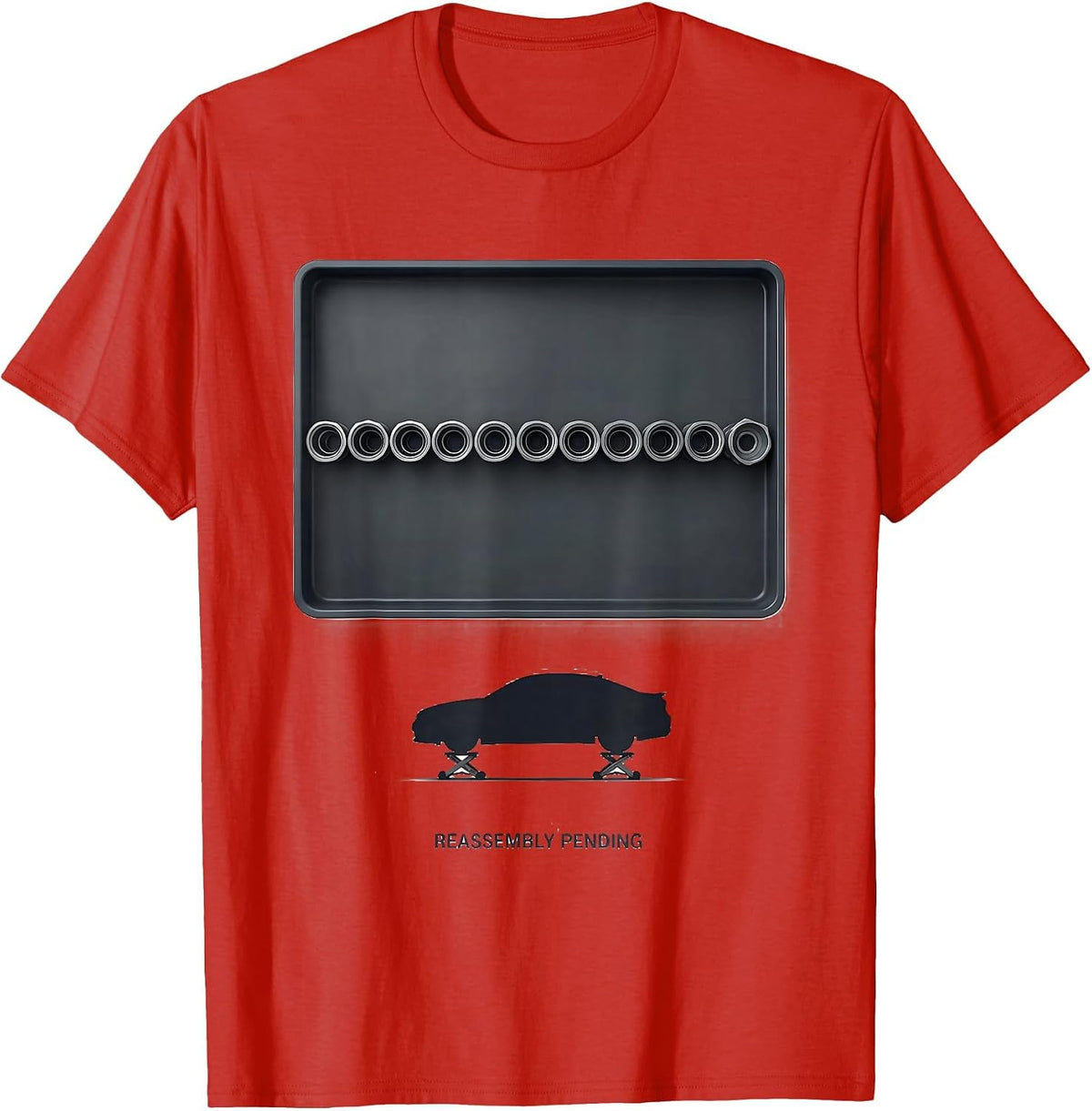 Men's Reassembly Pending Minimalist Car Guy Mechanic Humor T-Shirt - Red