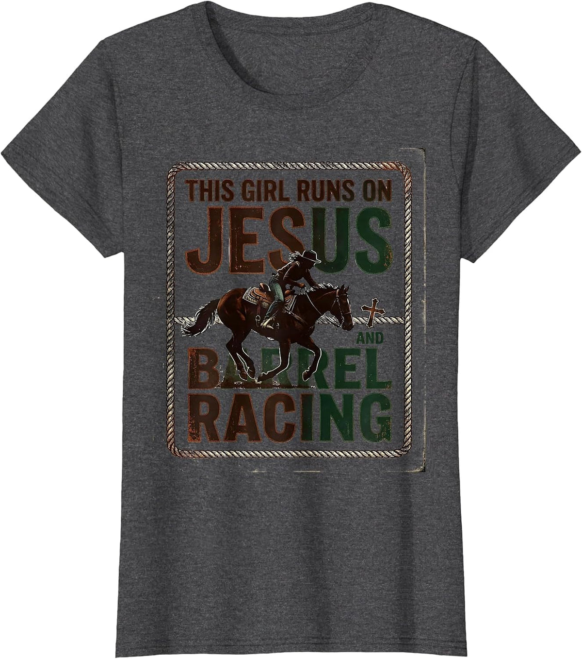 Women's This Girl Runs On Jesus And Barrel Racing Vintage T-Shirt - Dark Heather Grey