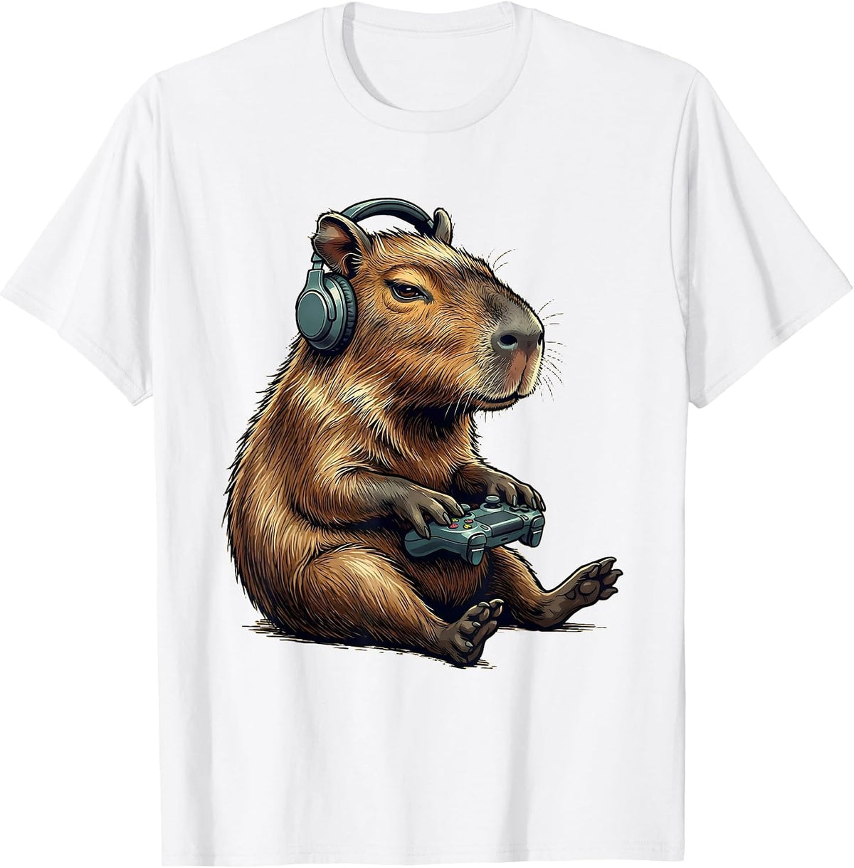 Men's Capybara Gamer Funny Video Games Meme Humor T-Shirt - White