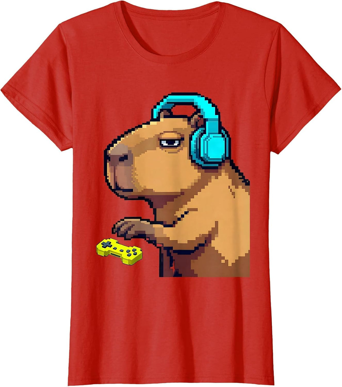 Capybara Gamer Meme Humor Pixel Art Cute T-Shirt - Red