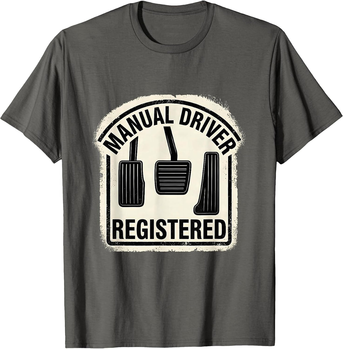 Manual Driver Registered Rubber Stamp Car Guy Stick Shift T-Shirt - Asphalt Grey