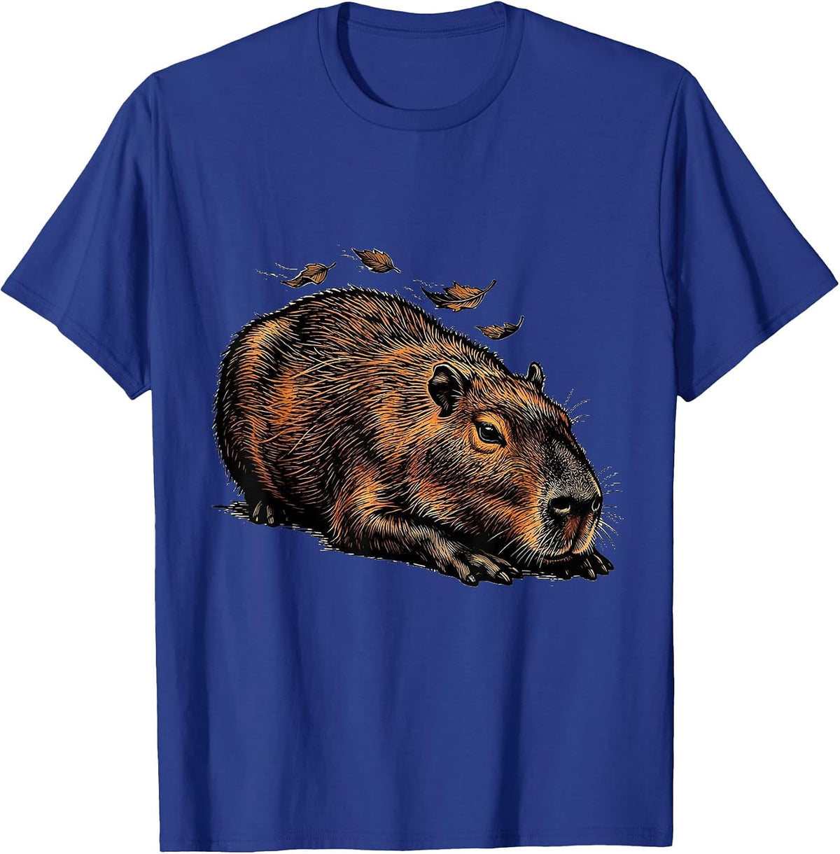 Men's Capybara Linocut Animal Humor Meme T-Shirt - Royal Blue