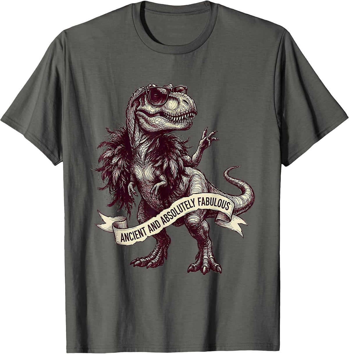 Ancient and Absolutely Fabulous Dinosaur Design T-Shirt - Asphalt Grey