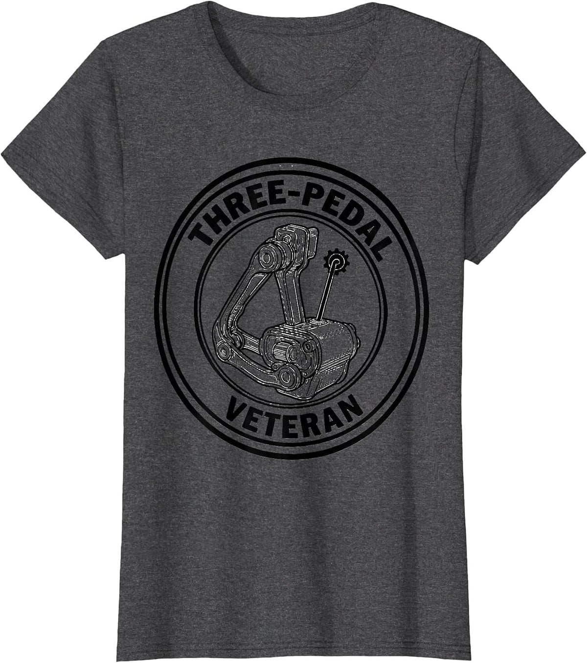 Women's Three-Pedal Veteran Manual Transmission Stick Shift Car Guy T-Shirt - Dark Heather Grey