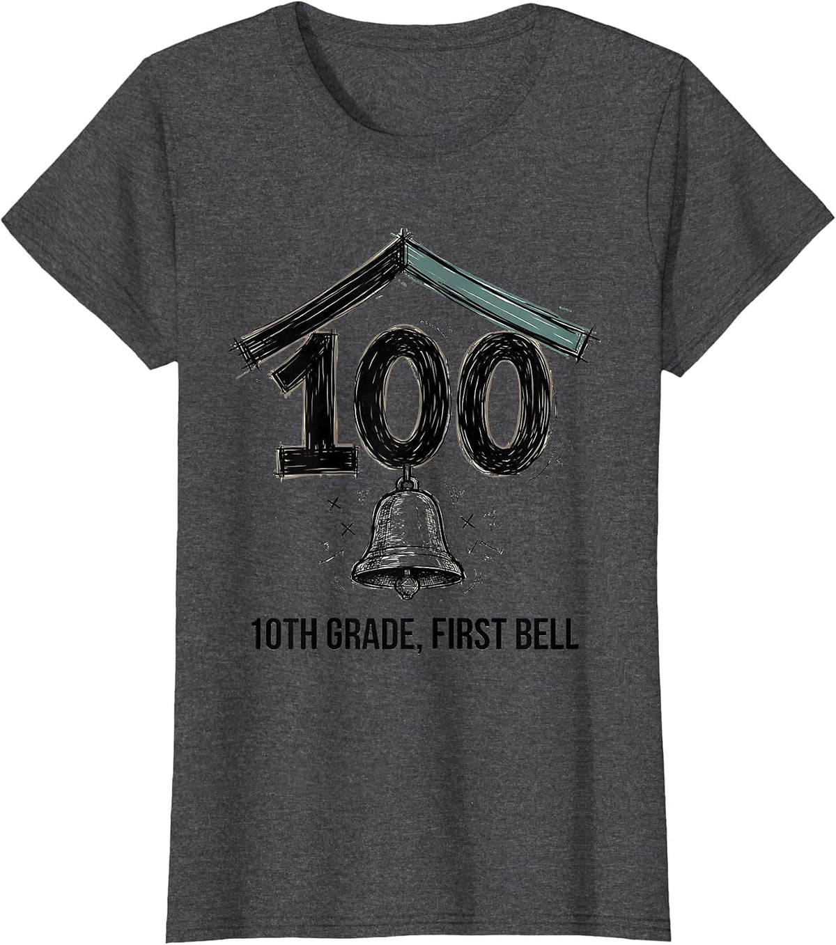 Women's √100 = 10TH GRADE First Bell Hand-Sketched Math Birthday T-Shirt - Dark Heather Grey