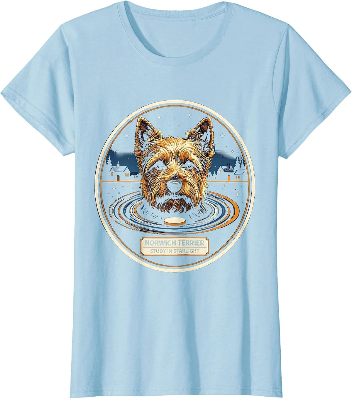 Women's Norwich Terrier Study In Starlight Editorial Conceptual Dog T-Shirt - Baby Blue