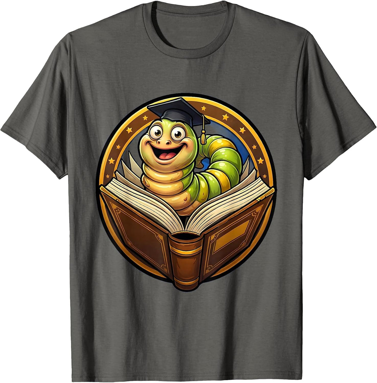 Men's English Teacher Bookworm Curled Inside Giant Novel T-Shirt - Asphalt Grey
