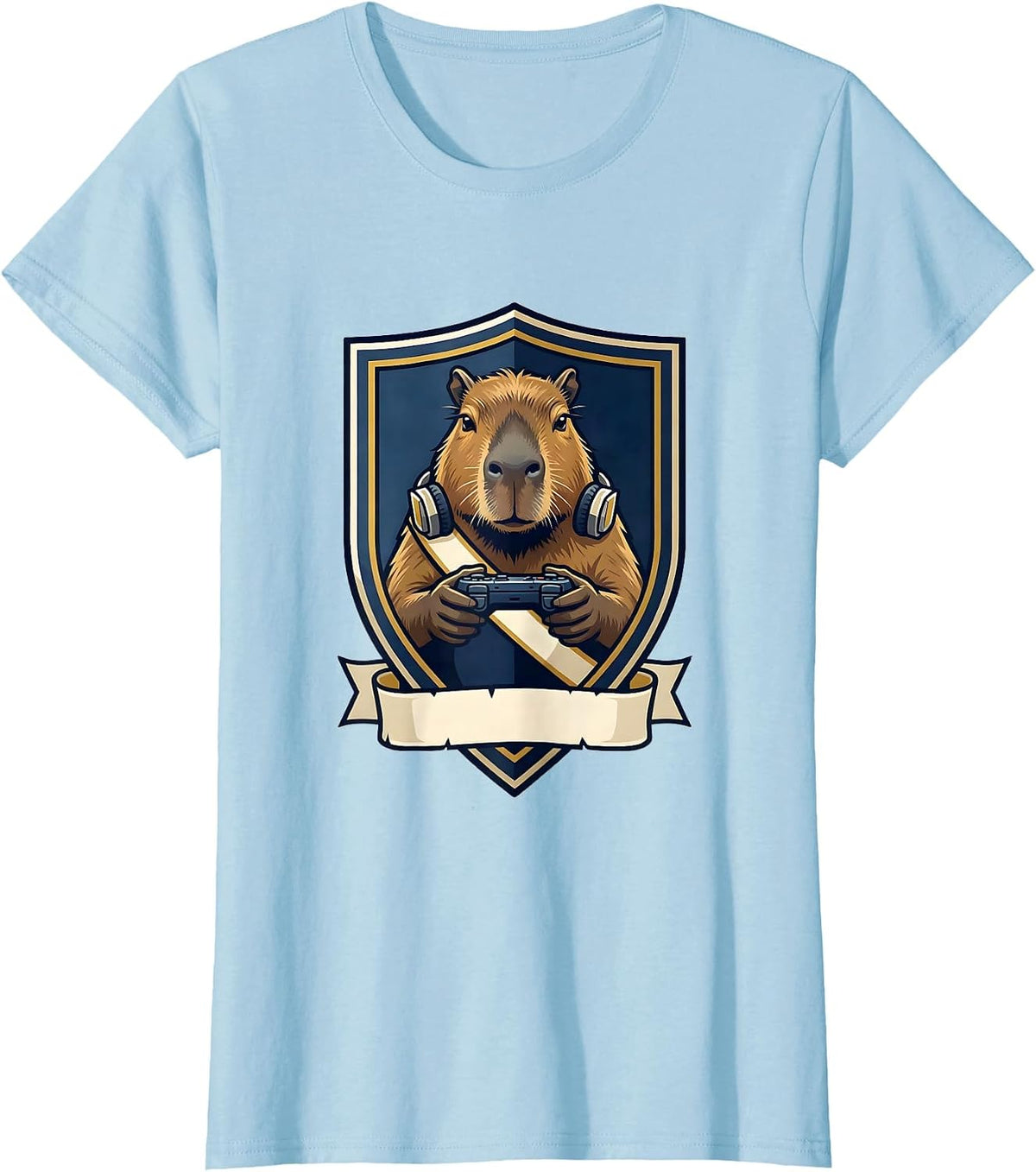 Women's Capybara Gamer Emblem Bruh Meme Humor T-Shirt - Baby Blue