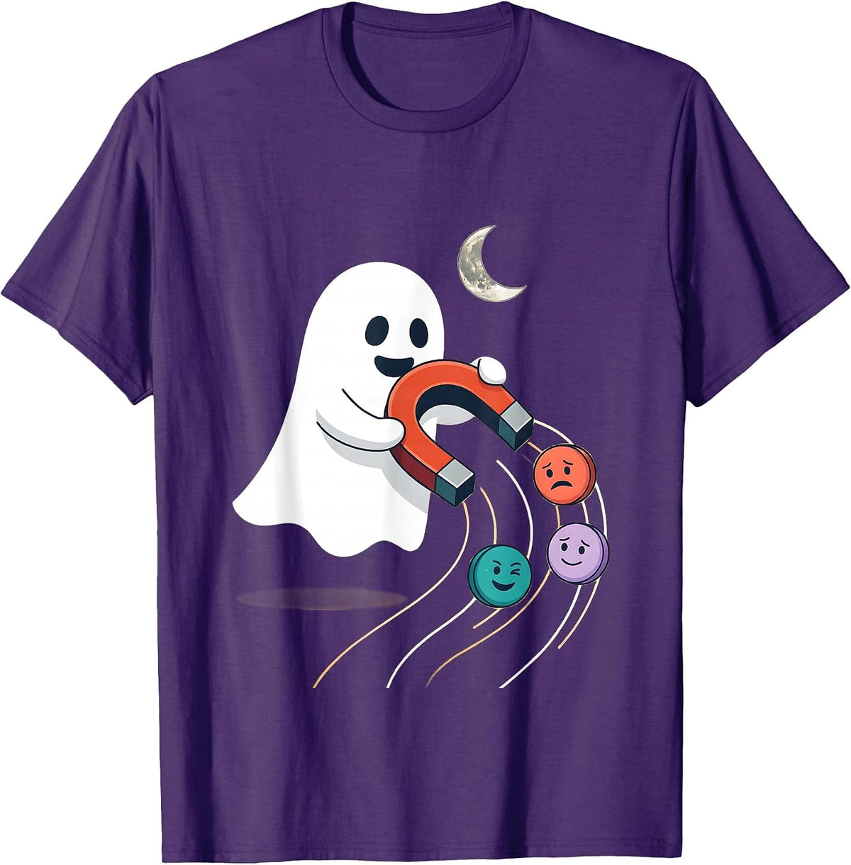 Men's Friendly Ghost Horseshoe Magnet Halloween School Counselor T-Shirt - Purple