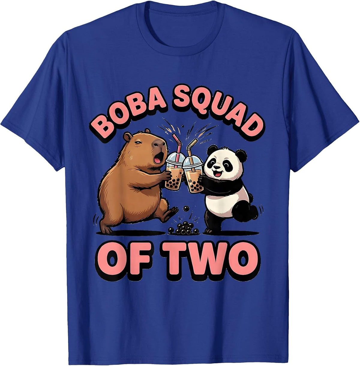 Boba Squad Of Two Cute Kawaii Capybara Panda Boba Tea Anime T-Shirt - Royal Blue