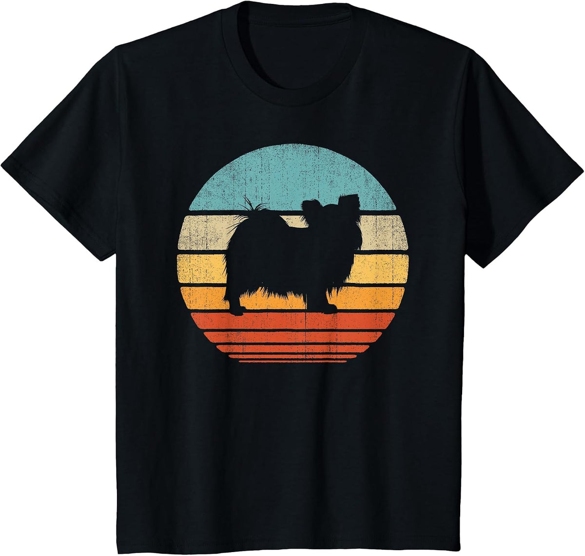 Papillon Retro Vintage Sunset Continental Toy Spaniel Dog T-Shirt - Black