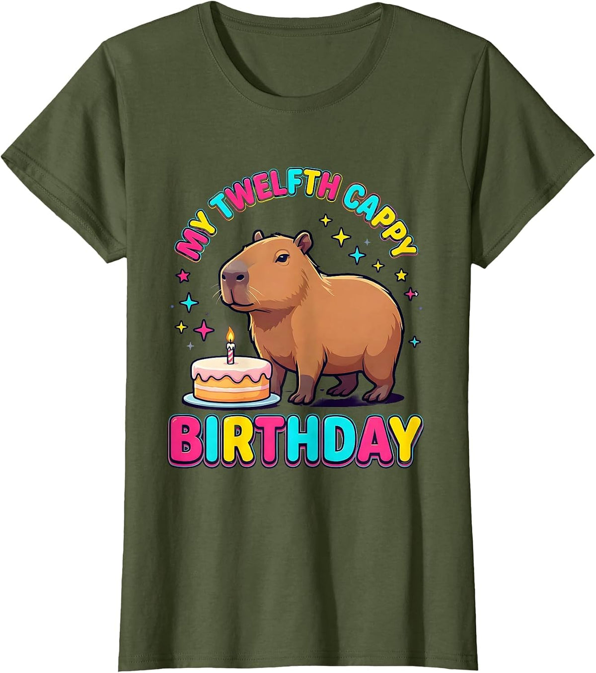 Women's My Twelfth Cappy Birthday Funny Capybara Kawaii Birthday T-Shirt - Olive Green