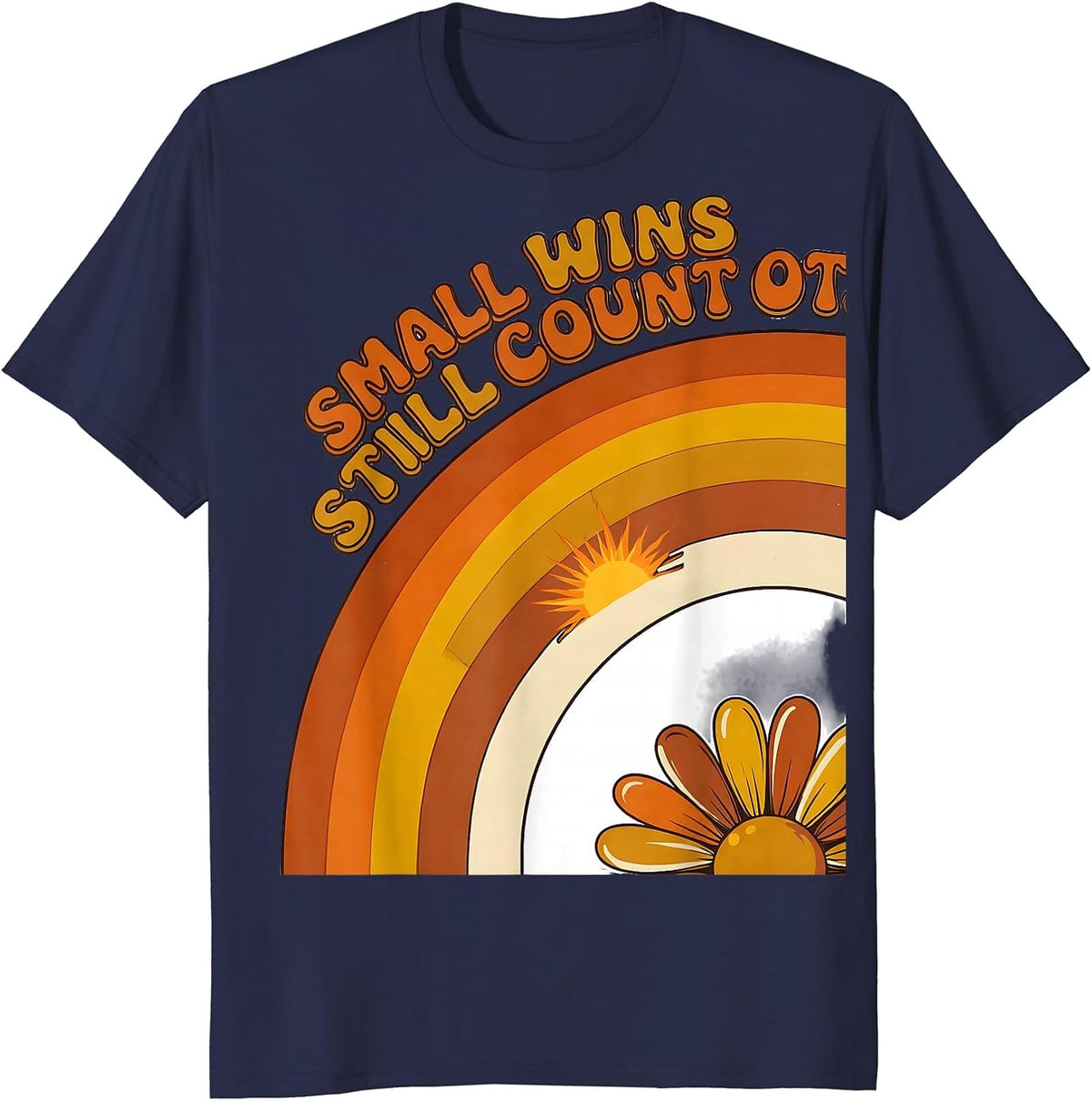 Men's Small Wins Still Count OT Retro Groovy Occupational Therapy T-Shirt - Navy Blue