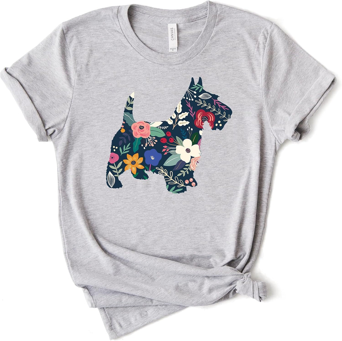 Floral Scottie Dog Shirt, Scottish Terrier Gift Tee, Bella Canvas® Soft-Feel Unisex Tee - Athletic Grey