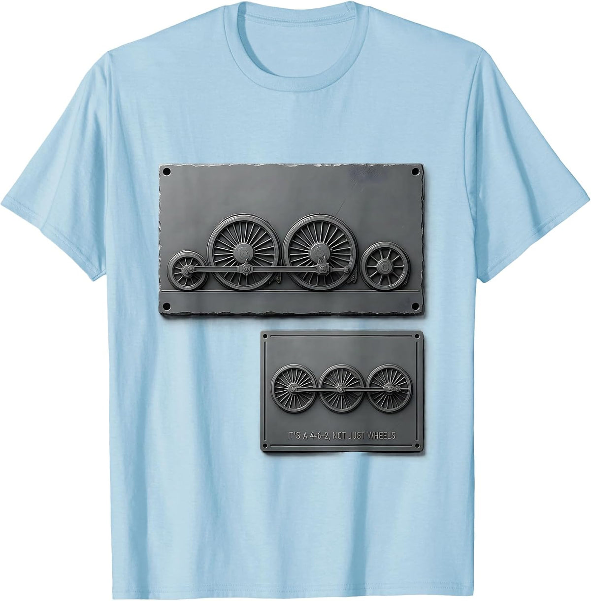 Men's It's A 4-6-2, Not Just Wheels Funny Train Enthusiast Model T-Shirt - Baby Blue