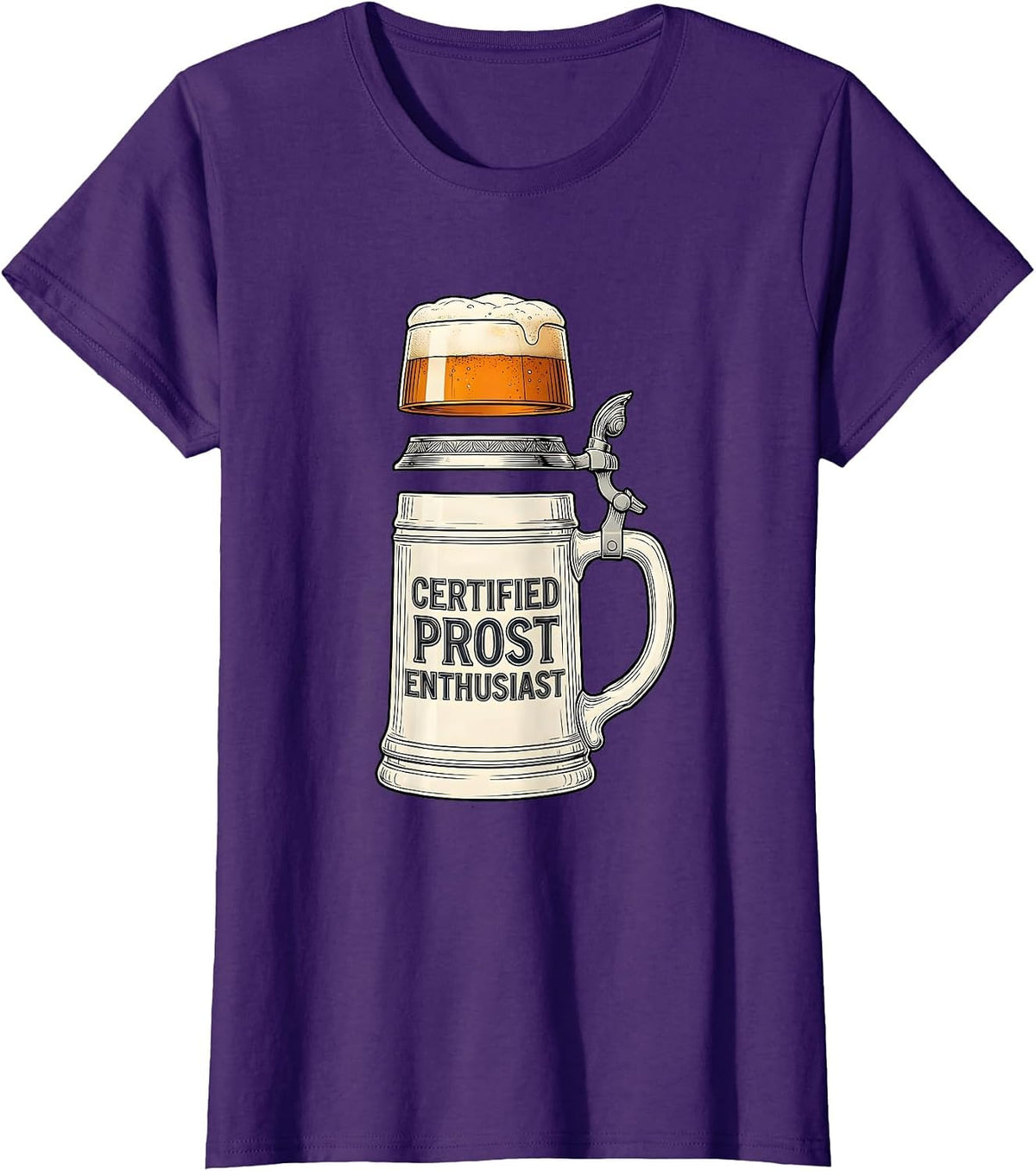 Women's Certified Prost Enthusiast Beer Drinking Design T-Shirt - Purple