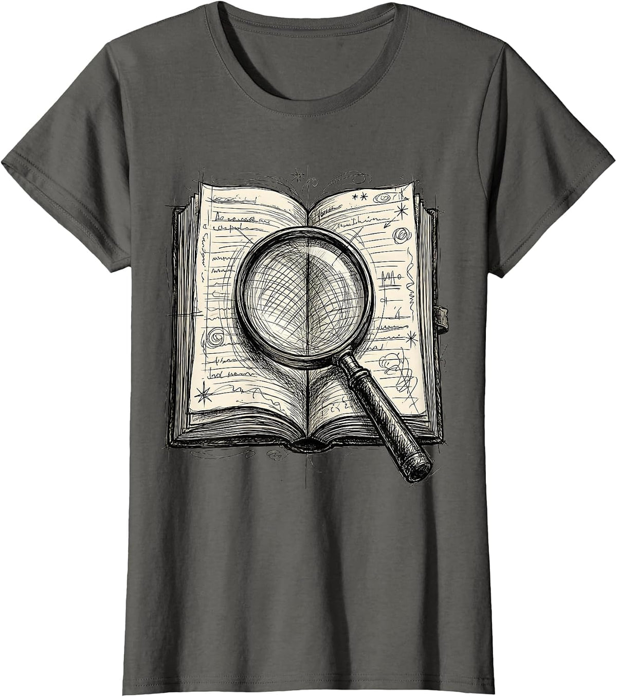 Women's English Teacher Open Book Magnifying Glass Design T-Shirt - Asphalt Grey