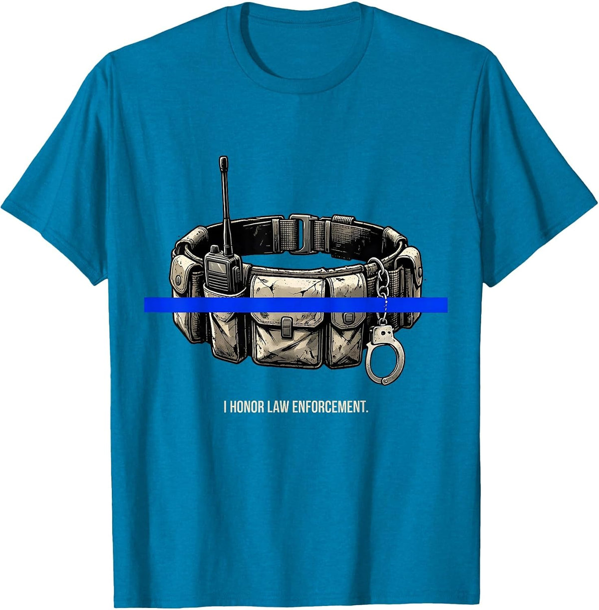 I Honor Law Enforcement Distressed Thin Blue Line Police T-Shirt - Sapphire Blue