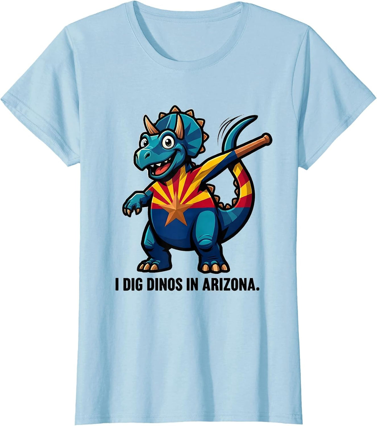 Women's I Dig Dinos In Arizona Cartoon Arizona Flag Dinosaur Lover T-Shirt - Baby Blue