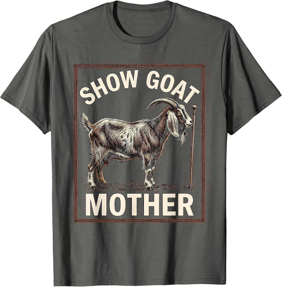 Show Goat Mother Woodcut Engraving Farm Pride Livestock Show T-Shirt - Asphalt Grey