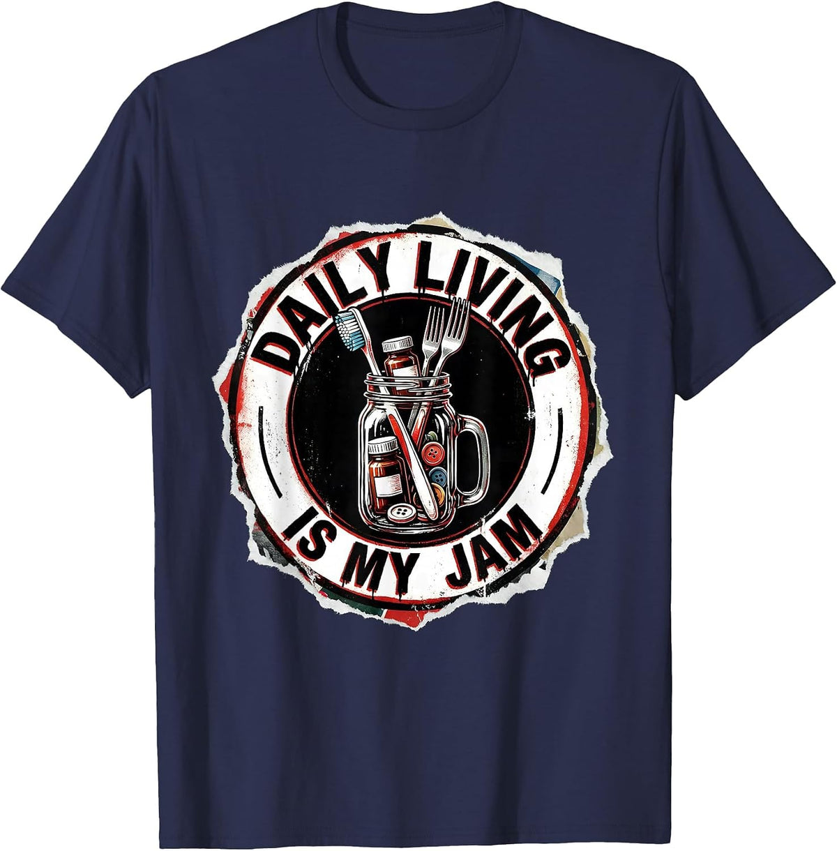 Men's Daily Living Is My Jam Occupational Therapy Design T-Shirt - Navy Blue