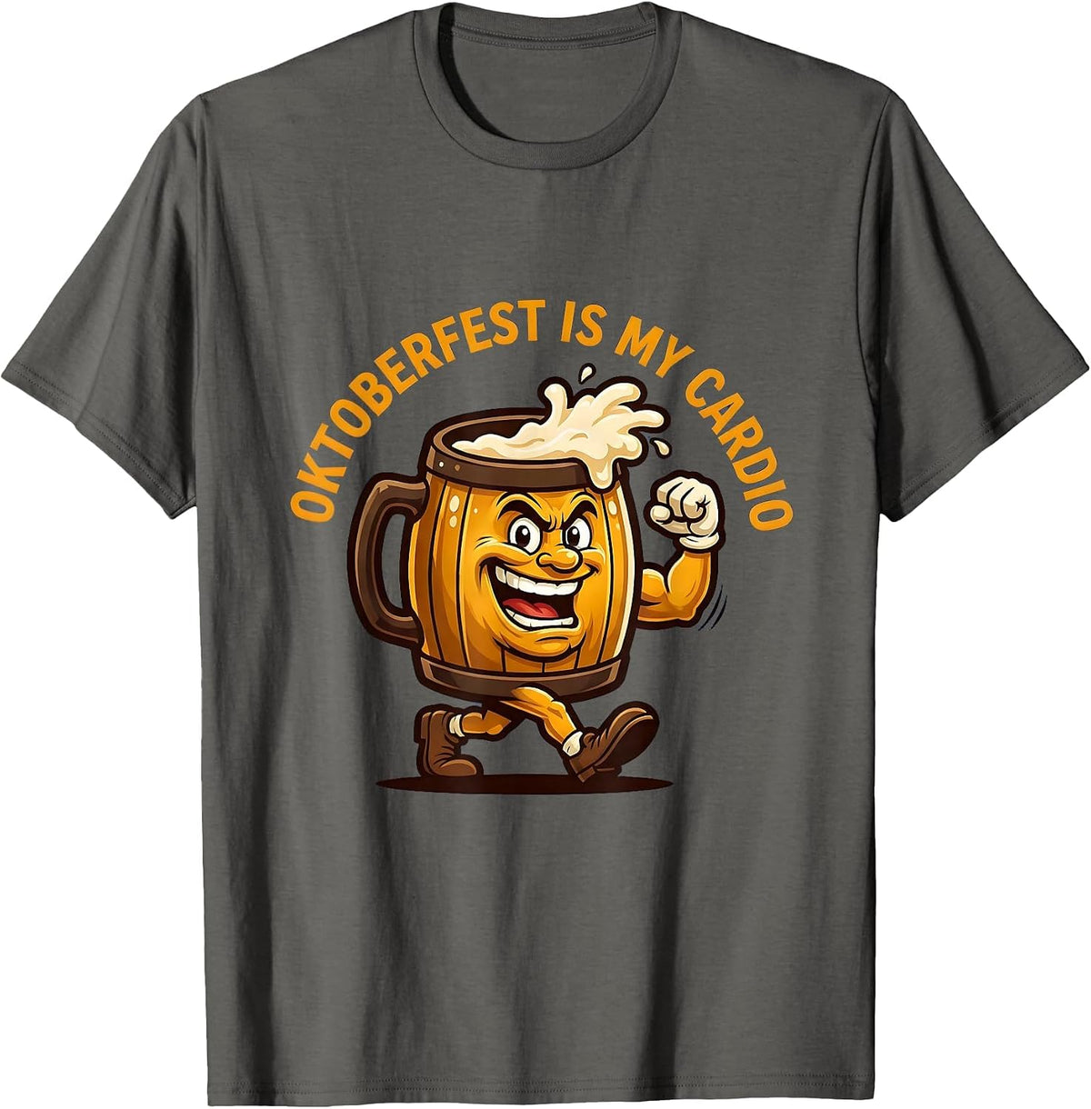 Oktoberfest Is My Cardio Beer Festival Design T-Shirt - Asphalt Grey